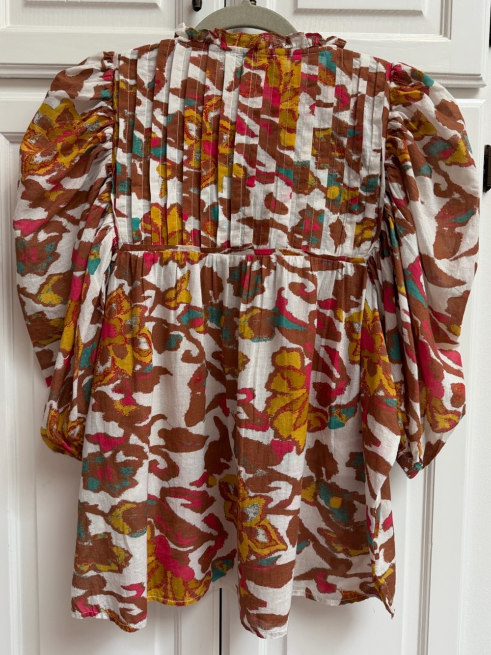 Cleobella Zola Puff Sleeve Organic Cotton Floral Boho Blouse Size Large - Picture 4 of 15